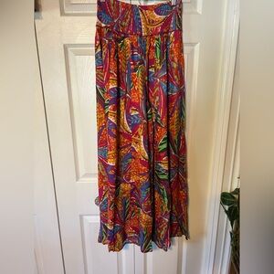 Tropical Print Wide Leg Pants